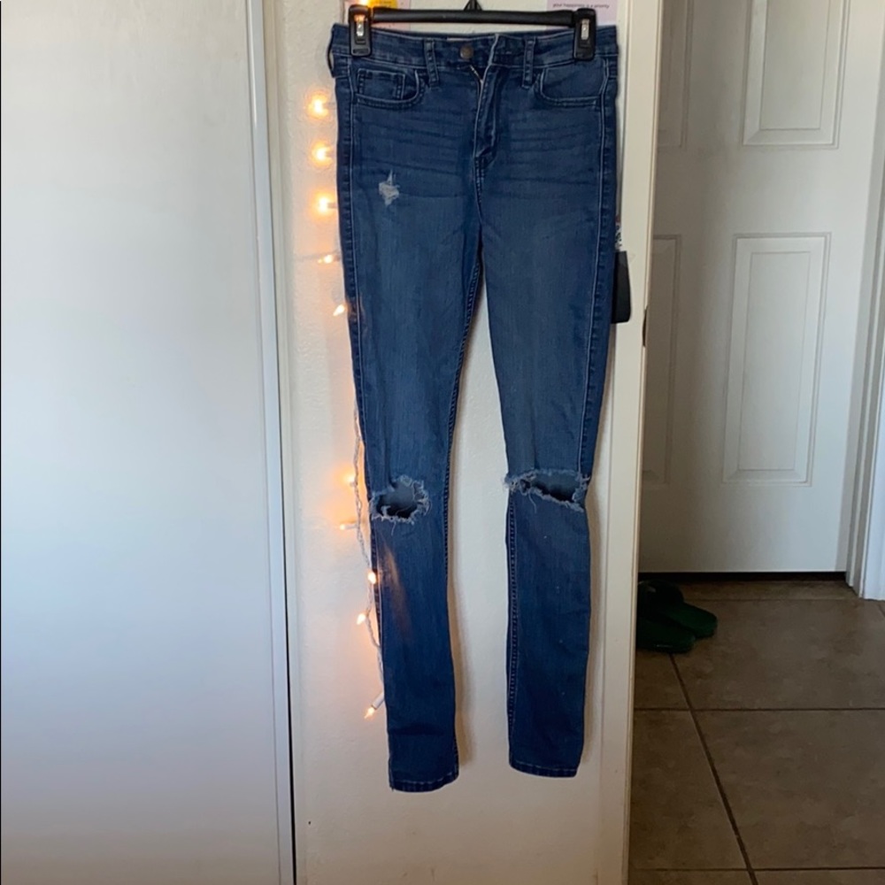 Dark blue ripped denim skinny jeans Hollister